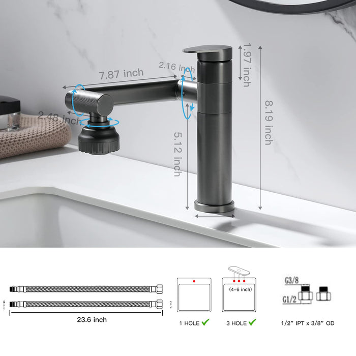 Single-Hole Rotatable Multi-Directional Bathroom Sink Faucets