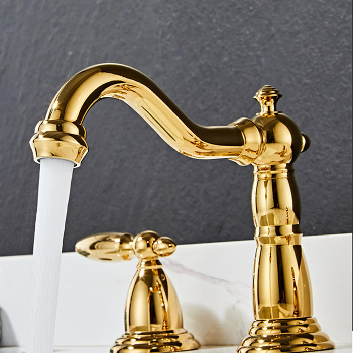 Double Handle Vintage Brass Bathroom Faucets For 3 Hole Sink