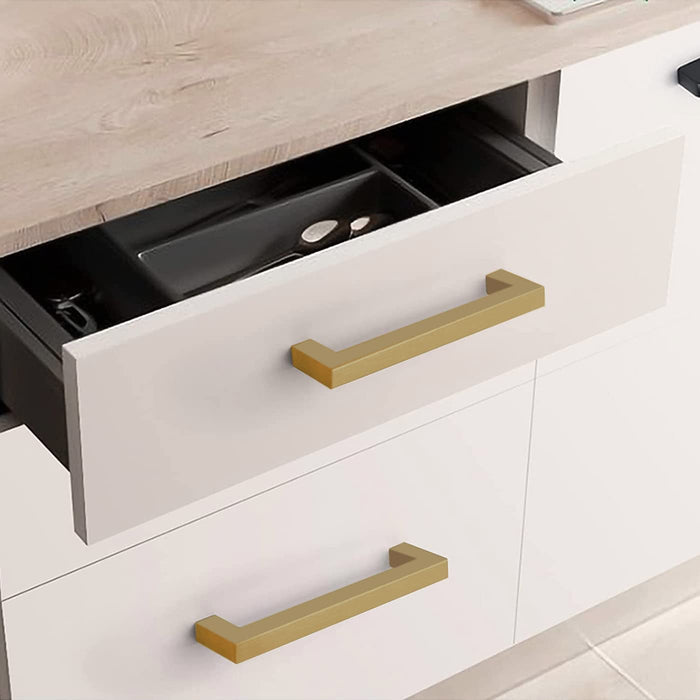 Gold Square Brushed Brass Kitchen Handles