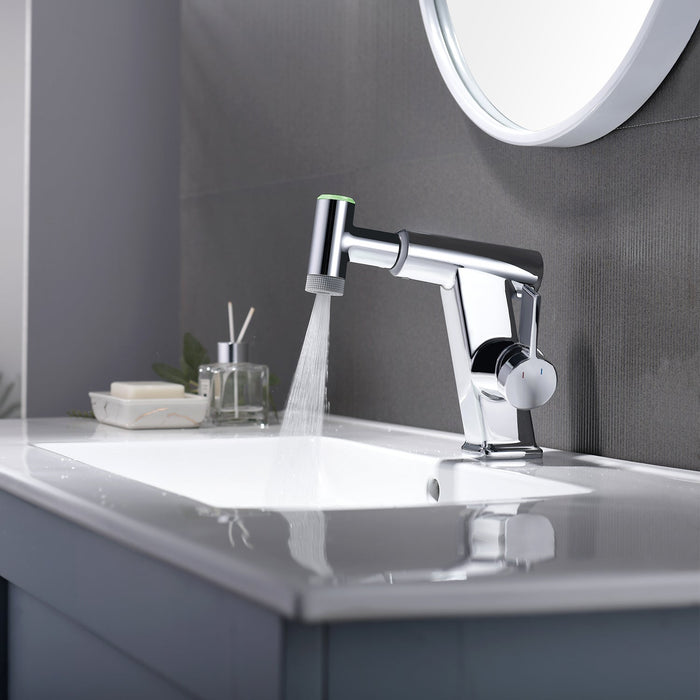 Single Hole Pull-Out Temperature Display & LED Light Bathroom Faucet