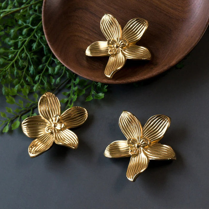 Gold Flower Brass Cabinet Knobs And Drawer Pulls