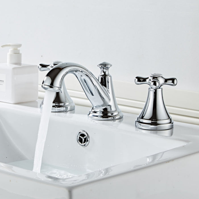 Double-handle Three-hole Widespread Bathroom Sink Faucet