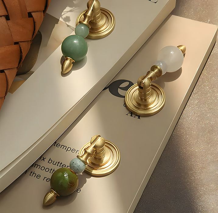 Solid Brass & Natural Stone Drop Pendant Cabinet Knobs