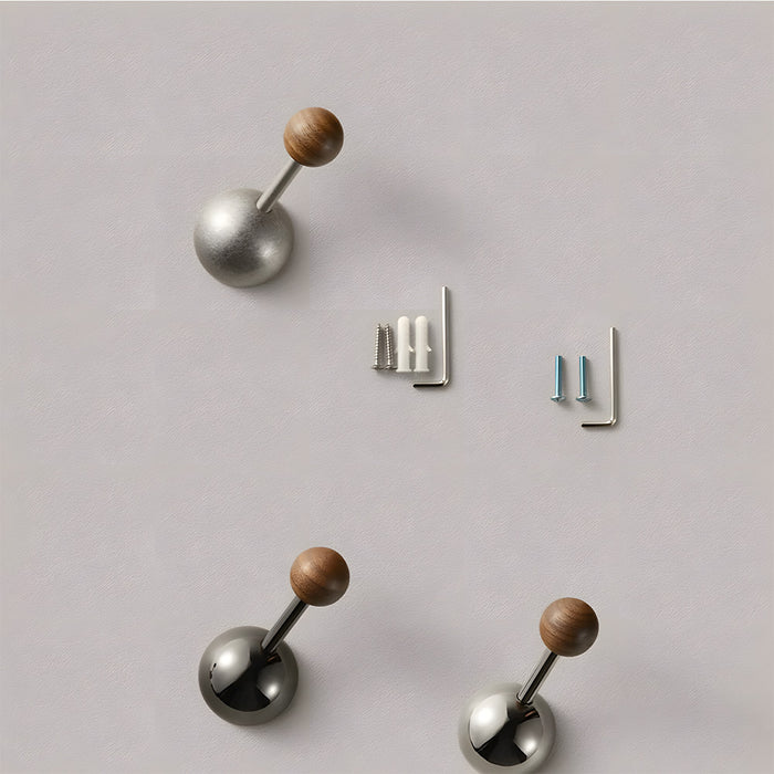 Modern Walnut & Zinc Alloy Cabinet Knobs & Wall Hooks
