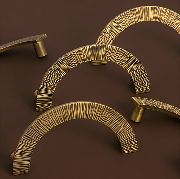 Retro Brass Semi Circle Textured Cabinet Handles