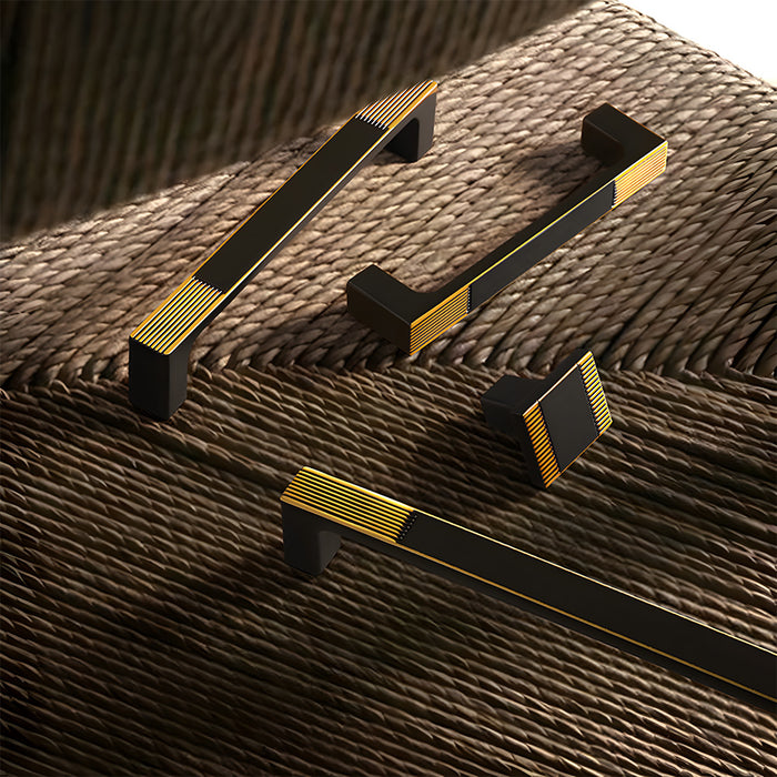 Square Textured Gold & Black Drawer Handles