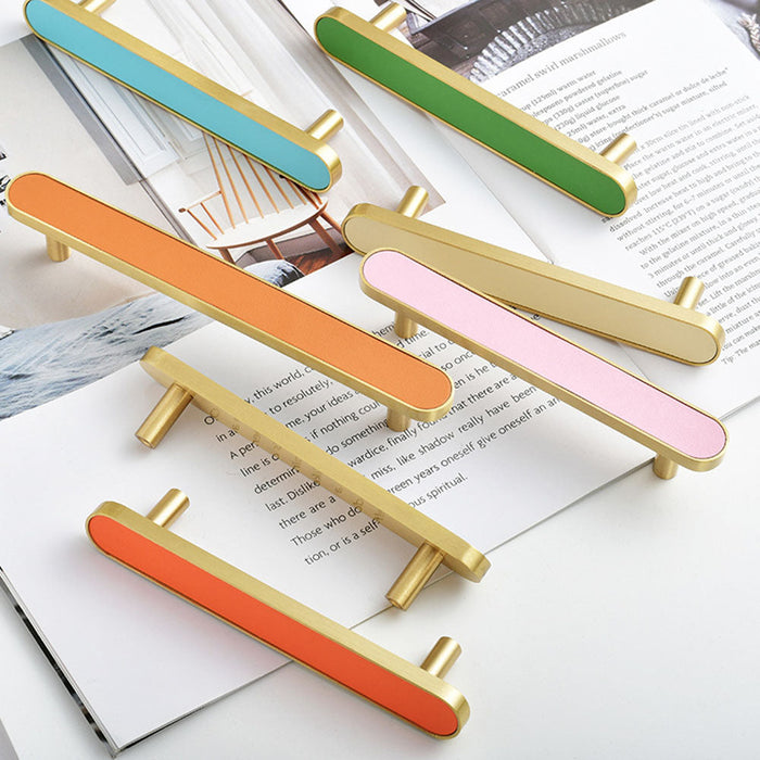 5" Colorful  Leather Pure Copper Drawer Wardrobe Handles