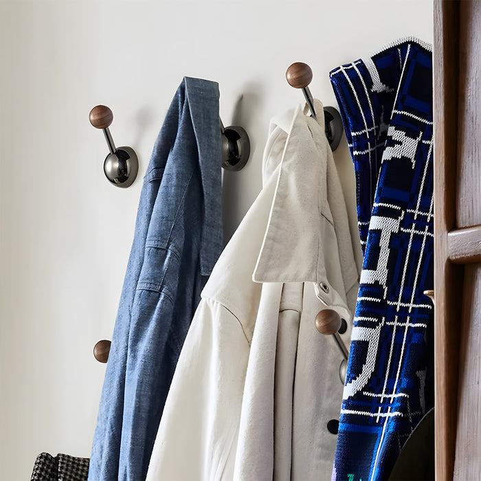 Modern Walnut & Zinc Alloy Cabinet Knobs & Wall Hooks