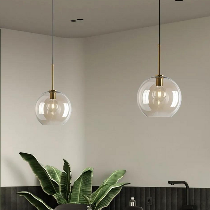 Vintage Glass Globe Pendant Light with Brass-Tone Accents