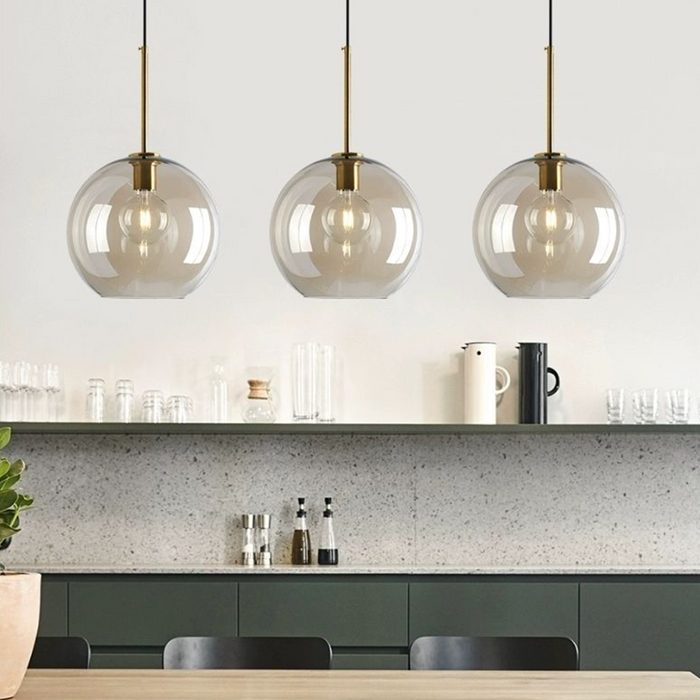 Vintage Glass Globe Pendant Light with Brass-Tone Accents