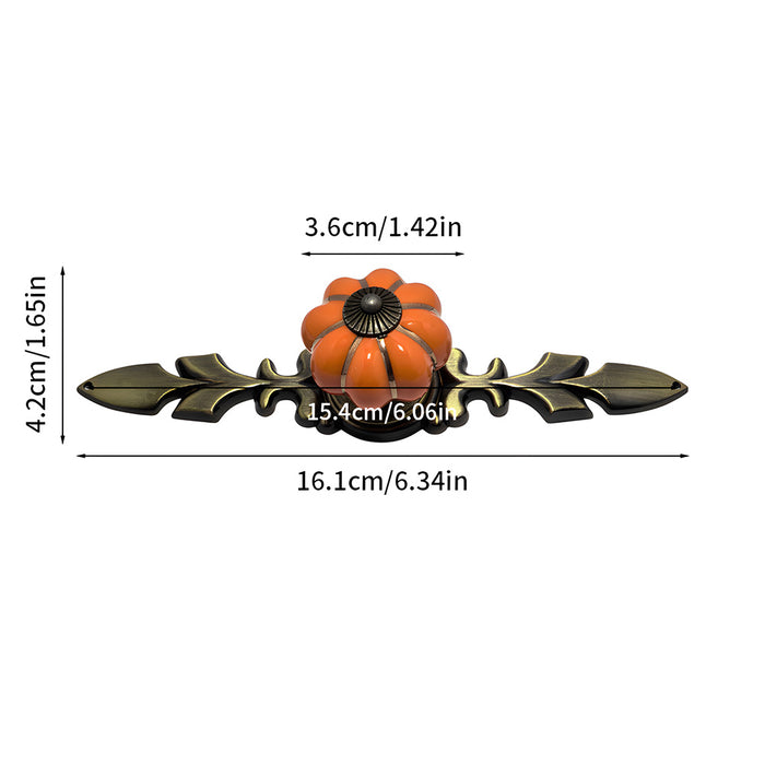 Vintage Pumpkin Ceramic & Zinc Alloy Drawer Handles with Leaf Backplate
