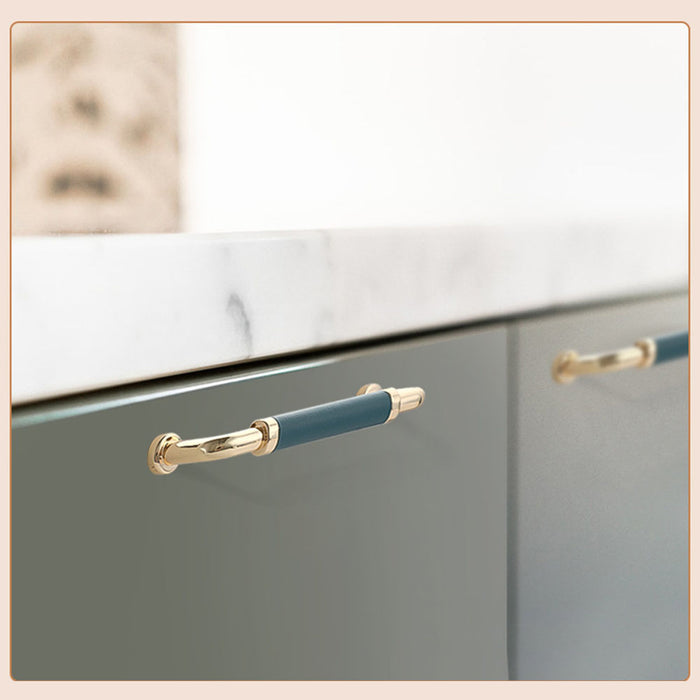 Full Grain Leather Brass Cabinet Wardrobe Pull And Knobs