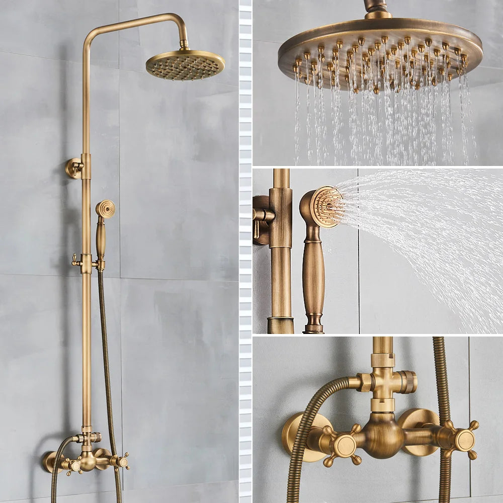 Goldenwarm Antique Brass Bathroom Shower Set Faucet Bath Shower Mixer ...