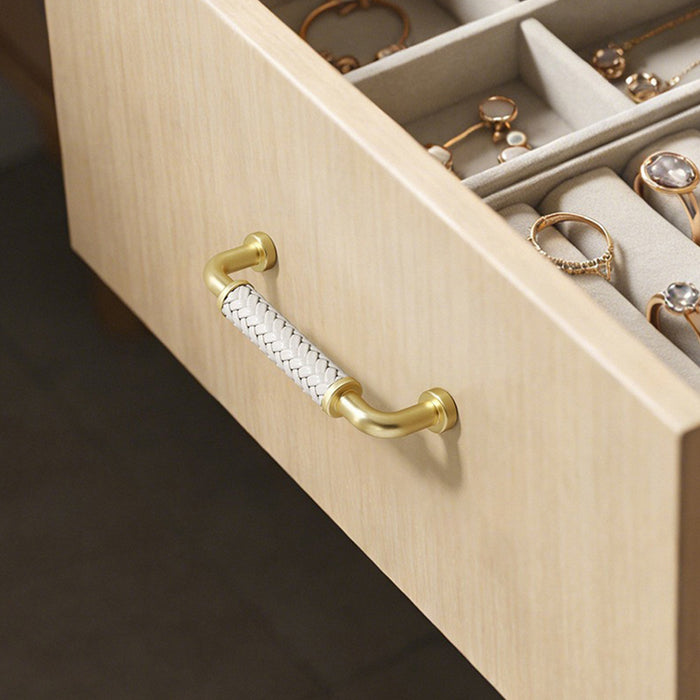Modern Woven Leather Cabinet Pulls with Curved Zinc Alloy Base