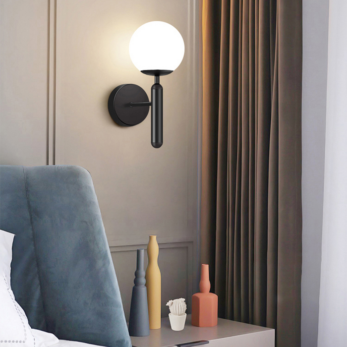 Modern Globe Glass Wall Sconce Light for Bedroom & Living Room