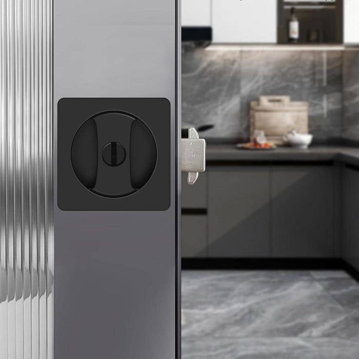 Black Rounded-Corner Square Sliding Pocket Door Lock