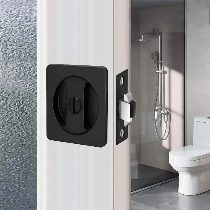 Black Rounded-Corner Square Sliding Pocket Door Lock