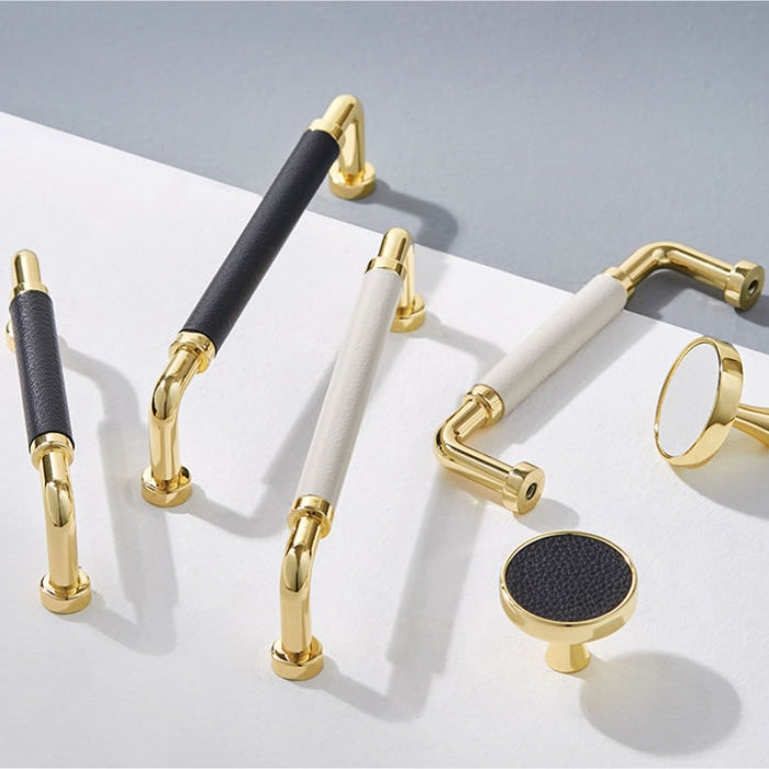 Polished Brass and Leather Cabinet Handles