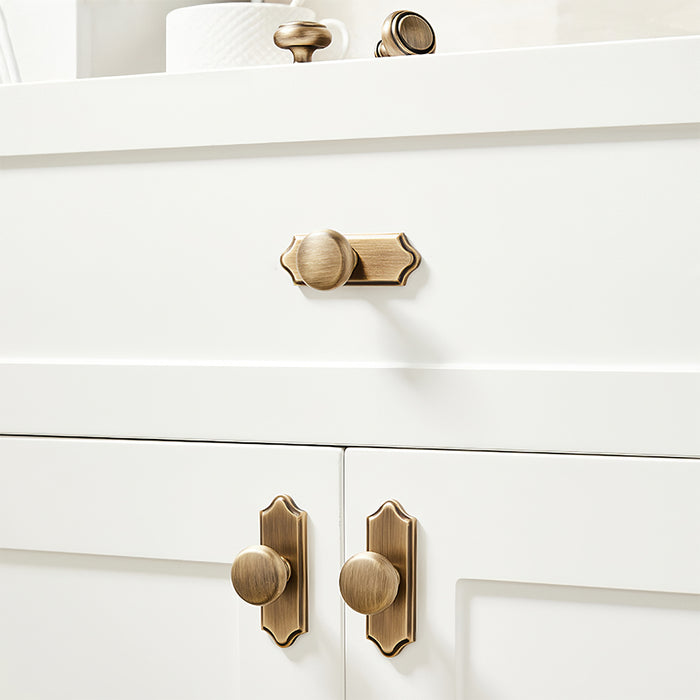 Vintage Bronze Solid Brass Single Hole Cabinet Knob with Backplate