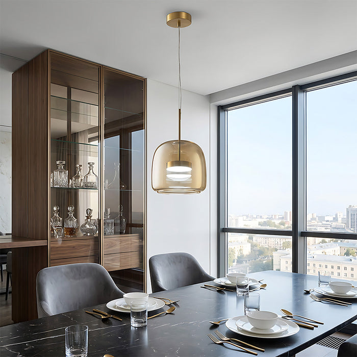 Modern Glass Pendant Lights in Amber or Smoked Glass