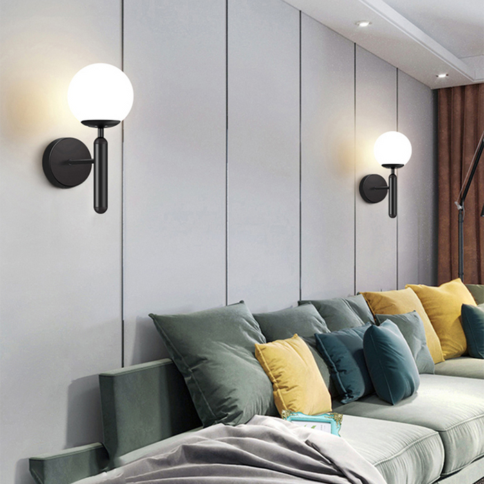 Modern Globe Glass Wall Sconce Light for Bedroom & Living Room