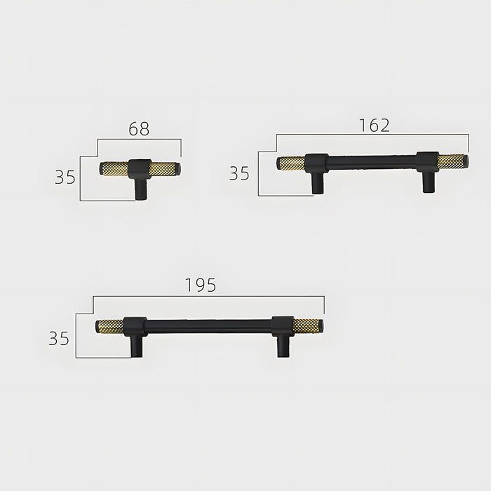 Solid Brass Knurled Kitchen T-Bar Cabinet Pulls