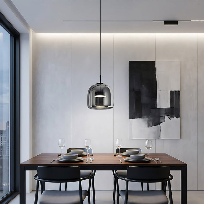 Modern Glass Pendant Lights in Amber or Smoked Glass