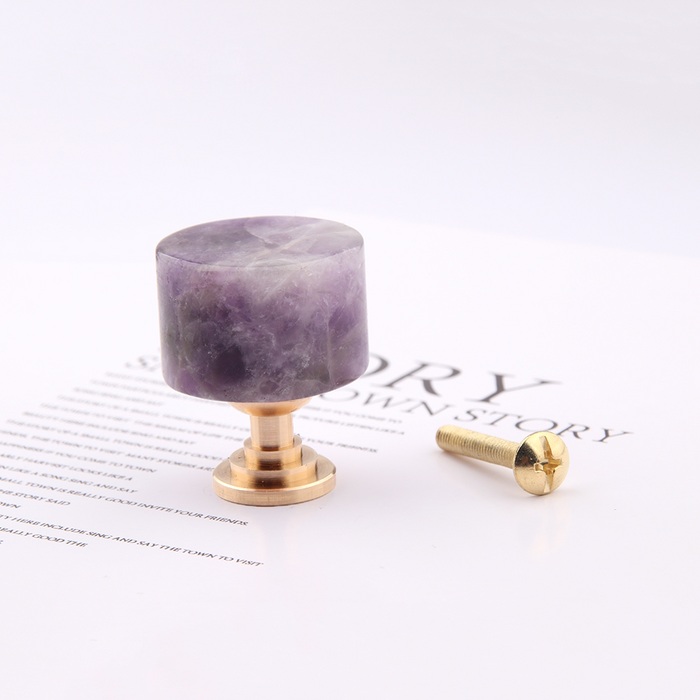 Natural Stone Amethyst Cylinder Crystal Brass Handles Luxury Drawer Kitchen Handles