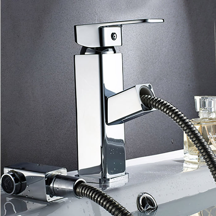 Silver Pull-Out Single Hole Bathroom Faucet
