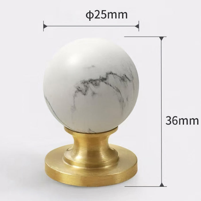 Vintage Walnut Wood Black White Marble Ball Cabinet Knob