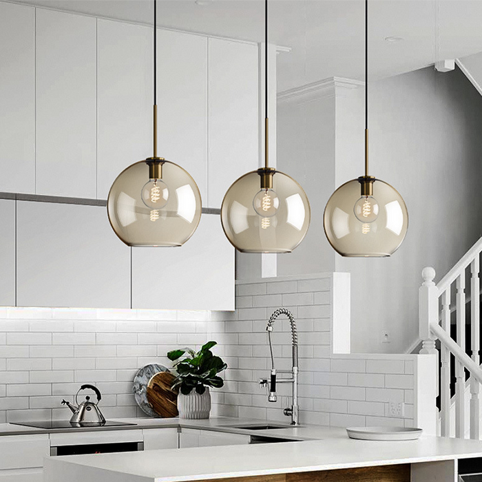 Vintage Glass Globe Pendant Light with Brass-Tone Accents