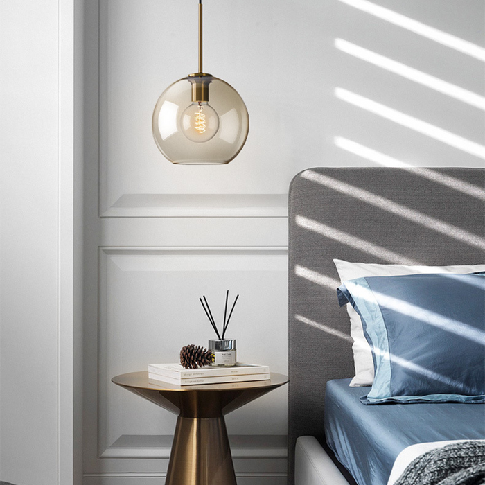 Vintage Glass Globe Pendant Light with Brass-Tone Accents