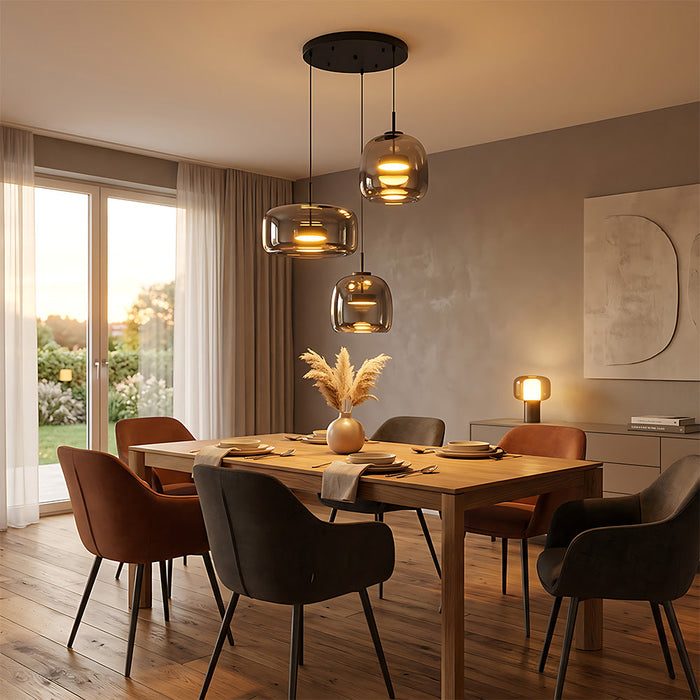 Modern Glass Pendant Lights in Amber or Smoked Glass