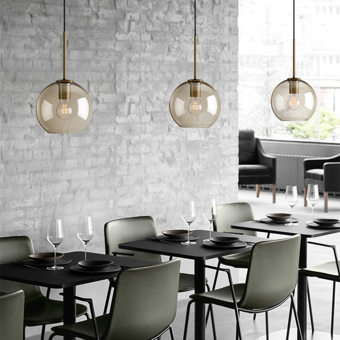 Vintage Glass Globe Pendant Light with Brass-Tone Accents