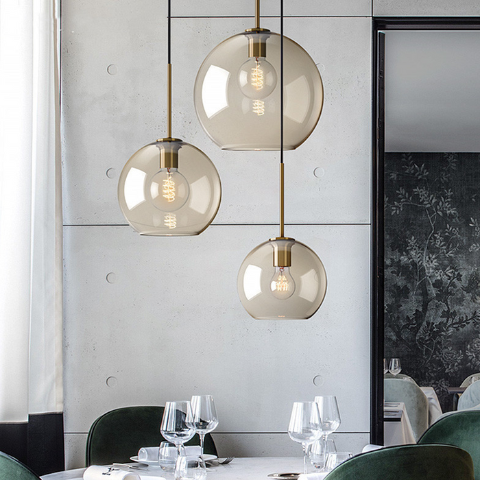 Vintage Glass Globe Pendant Light with Brass-Tone Accents