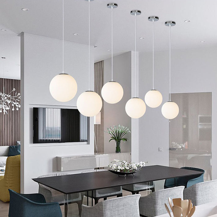 Modern White Glass Globe Pendant Light
