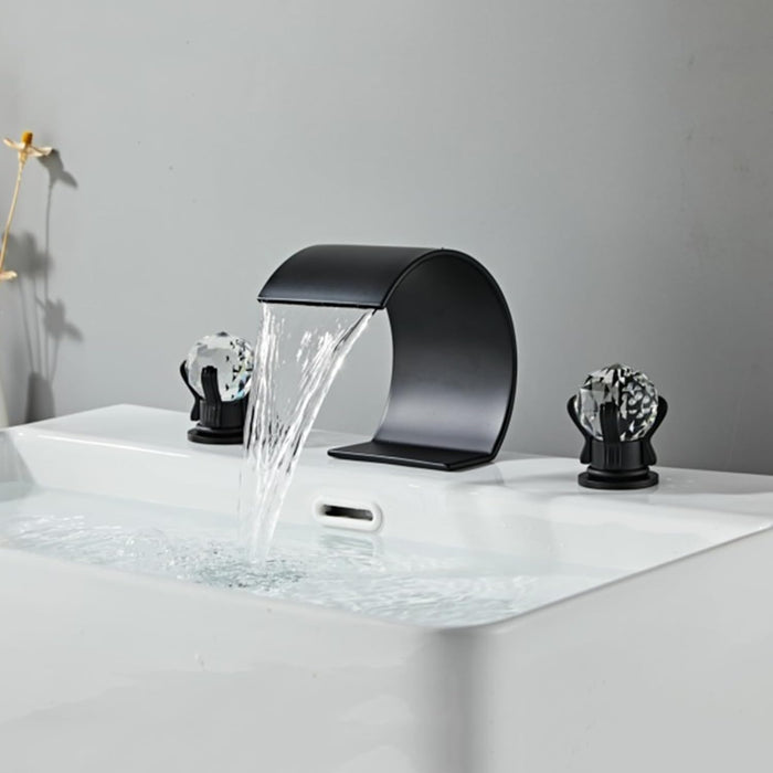 Crystal Handle Brass Curved Bathroom Faucet For 3 Hole Sink