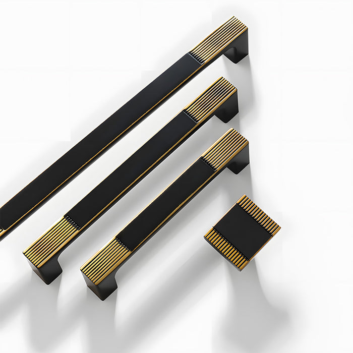 Square Textured Gold & Black Drawer Handles