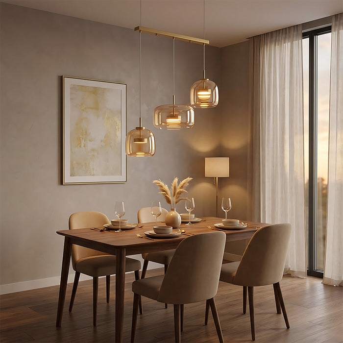 Modern Glass Pendant Lights in Amber or Smoked Glass