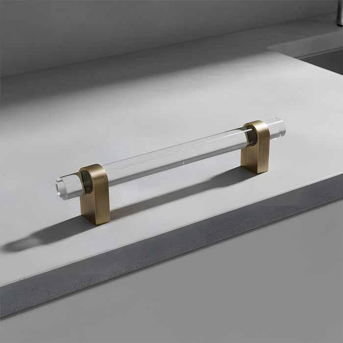 Modern Acrylic and Brass Drawer Pulls Cabinet Handles