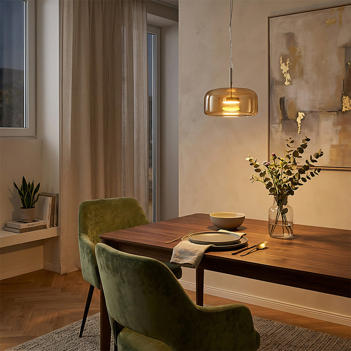 Modern Glass Pendant Lights in Amber or Smoked Glass