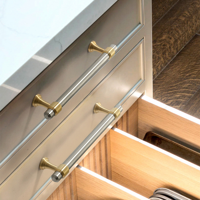 Brown & Silver Modern Brass Cabinet Drawer Handles