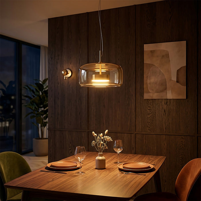 Modern Glass Pendant Lights in Amber or Smoked Glass