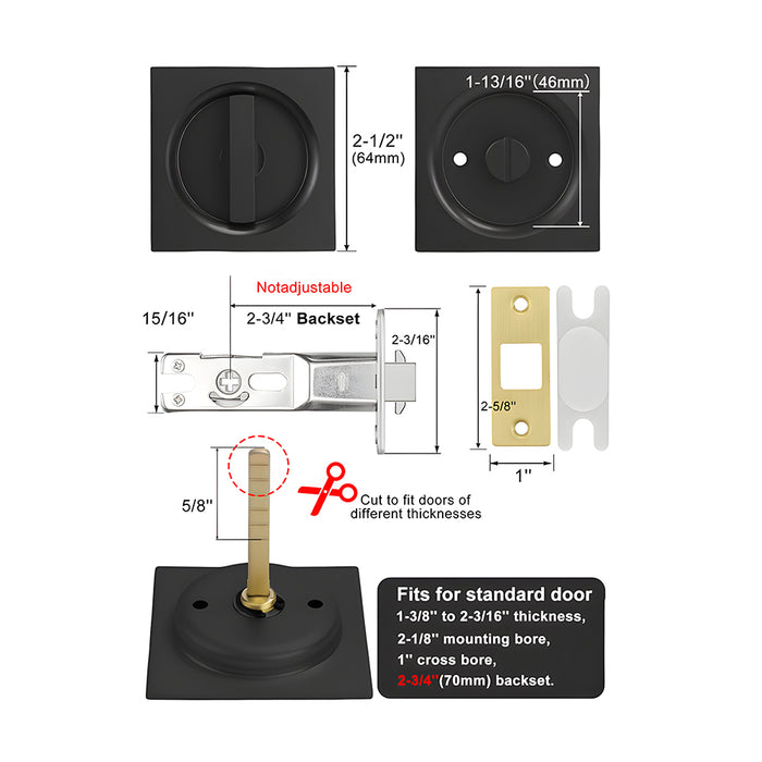 Square Pocket Door Lock with Pull