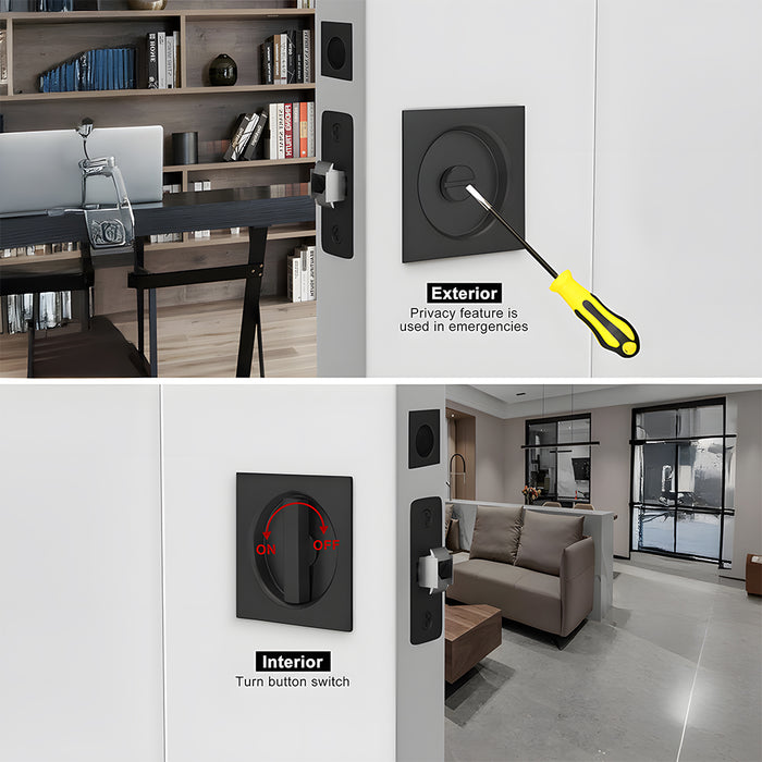 Square Pocket Door Lock with Pull