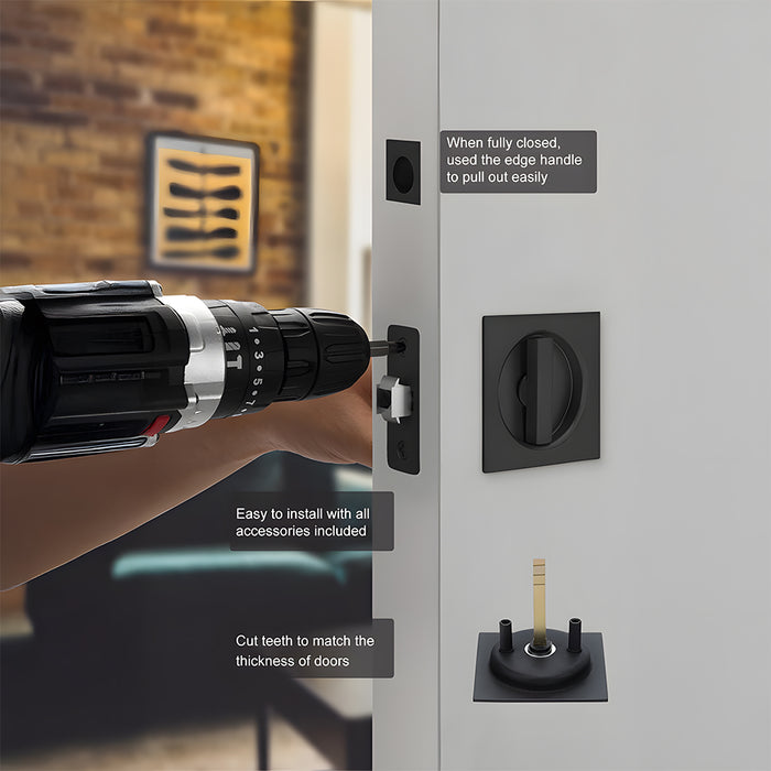 Square Pocket Door Lock with Pull