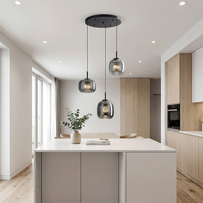 Modern Glass Pendant Lights in Amber or Smoked Glass