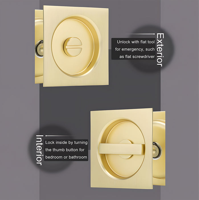 Square Pocket Door Lock with Pull