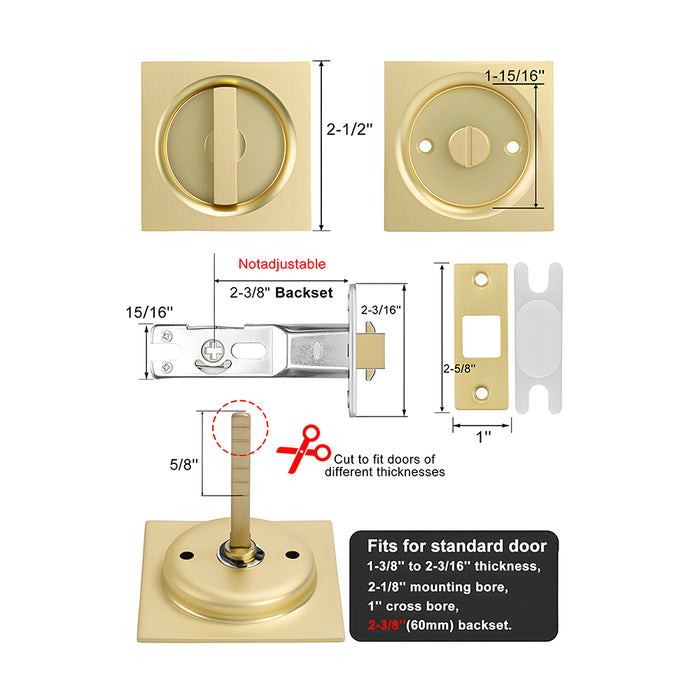 Square Pocket Door Lock with Pull