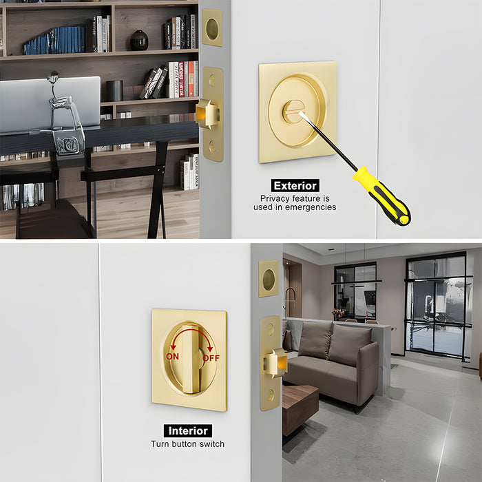 Square Pocket Door Lock with Pull